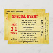 ヴィンテージスタイル結婚のイベント保存日付チケット 案内ポストカード (正面/裏面)