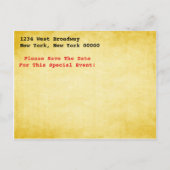 ヴィンテージスタイル結婚のイベント保存日付チケット 案内ポストカード (裏面)