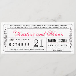 ヴィンテージスタイル結婚のチケット招待状（ピンク） 招待状