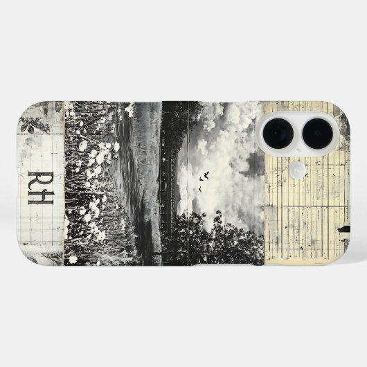 ヴィンテージスタイル自然シーンスクラップブックモノグラム Case-Mate iPhoneケース (裏面 (横))