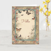 ヴィンテージスタイル花蝶ハローグリーティング カード (黄色い花)