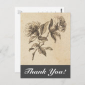 ヴィンテージスタイル花+ "ありがとう！" ポストカード (正面/裏面)