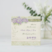 ヴィンテージスタイル薄紫アジサイ – 結婚式招待状 招待状 (スタンド正面)