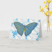 ヴィンテージスタイル蝶とフローラインブルーアート カード (黄色い花)