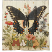 ヴィンテージスタイル蝶の花とミツバチ シャワーカーテン (正面)