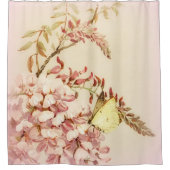 ヴィンテージスタイル蝶の花シャワーカーテン シャワーカーテン (正面)