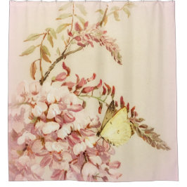 ヴィンテージスタイル蝶の花シャワーカーテン シャワーカーテン