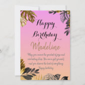 ヴィンテージスタイル誕生日カードピンク色グラデーション 招待状 (正面)