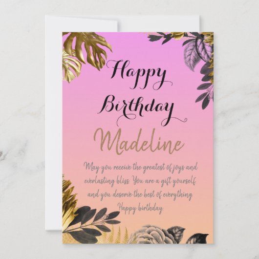 ヴィンテージスタイル誕生日カードピンク色グラデーション 招待状 (正面)