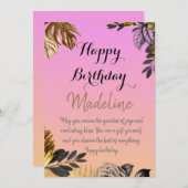 ヴィンテージスタイル誕生日カードピンク色グラデーション 招待状 (正面/裏面)