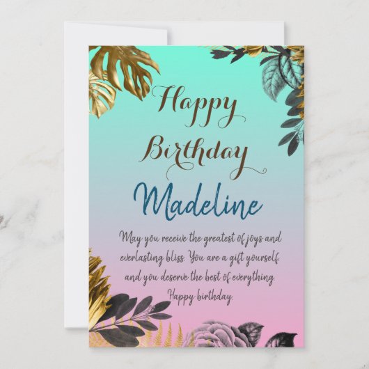 ヴィンテージスタイル誕生日カード青グラデーション 招待状 (正面)