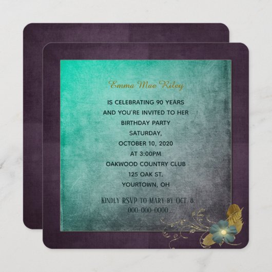 ヴィンテージスタイル誕生日パーティー招待状 招待状 (正面/裏面)