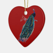 ヴィンテージスタイル赤いハートピーコッククリスマスオーナメント セラミックオーナメント (左)