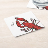 ヴィンテージスタイル赤ロブスターデザイン スクエアペーパーコースター (アングル)