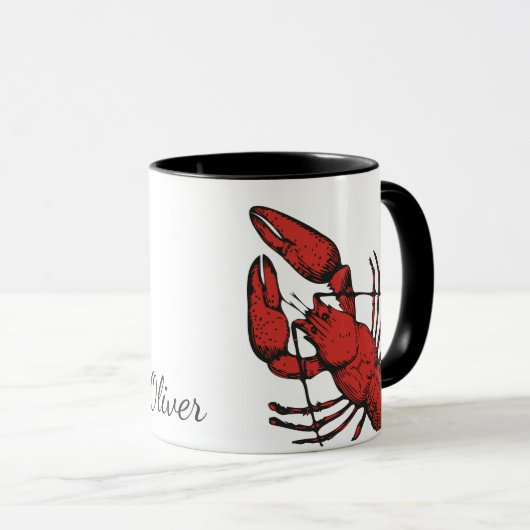 ヴィンテージスタイル赤ロブスターデザイン マグカップ (正面右)