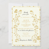 ヴィンテージスタイル金ゴールド及びクリーム結婚フローラ 招待状 (正面)