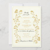 ヴィンテージスタイル金ゴールド及びクリーム結婚フローラ 招待状 (正面)