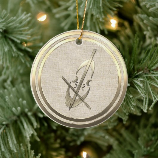 ヴィンテージスタイル金ゴールド音楽チェロセラミックオーナメント セラミックオーナメント (ツリー)