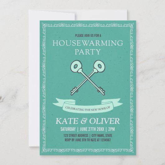ヴィンテージスタイル鍵引っ越し祝いパーティーパーティの招待状 招待状 (正面)