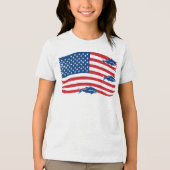 ヴィンテージスタイル魚釣りアメリカンフラッグレッドブルー トライブレンドＴシャツ (正面)