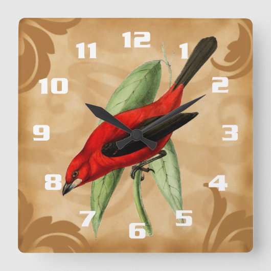 ヴィンテージスタイル鳥の画像ゴージャスユニークで スクエア壁時計 (正面)