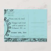 ヴィンテージスタイル黒と青のフローラは日付を保存 案内ポストカード (裏面)