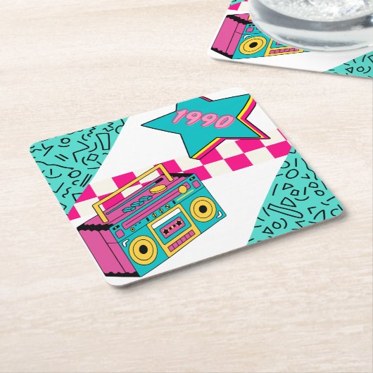 ヴィンテージスタイル1990ステレオ スクエアペーパーコースター (アングル)