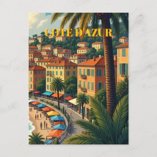 ヴィンテージスタイル コートダジュール旅行イラスト ポストカード (正面)
