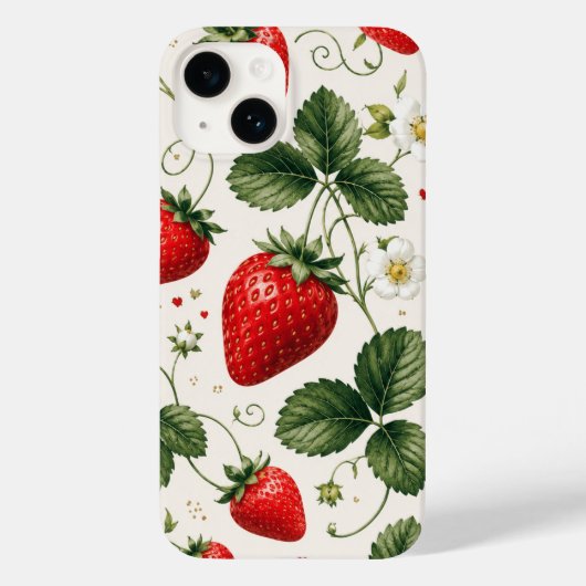 ヴィンテージスタイル シームレスいちごボタニカル柄 Case-Mate iPhoneケース (裏面)