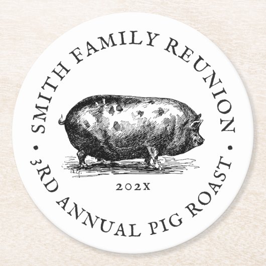 ヴィンテージスタイル|ピグローストイベント|ファミリ懇親会 ラウンドペーパーコースター (正面)