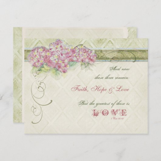 ヴィンテージスタイル ピンクのハイドランジア - セーブ・ザ・デートカード セーブザデート (正面/裏面)