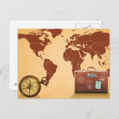 ヴィンテージスタイル、世界の地図プリント ポストカード (正面/裏面)