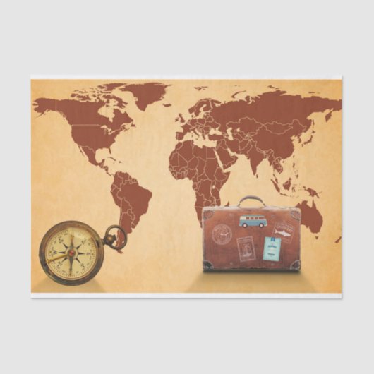 ヴィンテージスタイル、世界の地図プリント 薄葉紙 (正面)