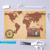 ヴィンテージスタイル、世界の地図プリント 薄葉紙 (クラフト)