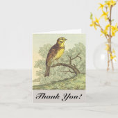 ヴィンテージスタイル、枝の上の鳥"ありがとう！" カード (黄色い花)