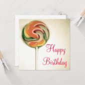 ヴィンテージスタイル「棒つきキャンデー」誕生日カードのカラー カード (正面/裏面インサイチュ)