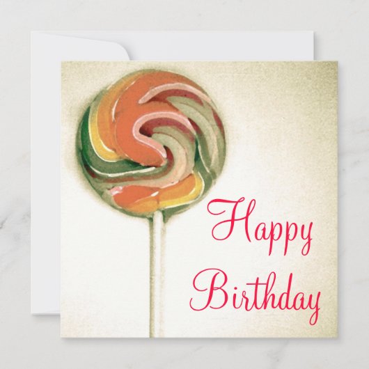 ヴィンテージスタイル「棒つきキャンデー」誕生日カードのカラー カード (正面)