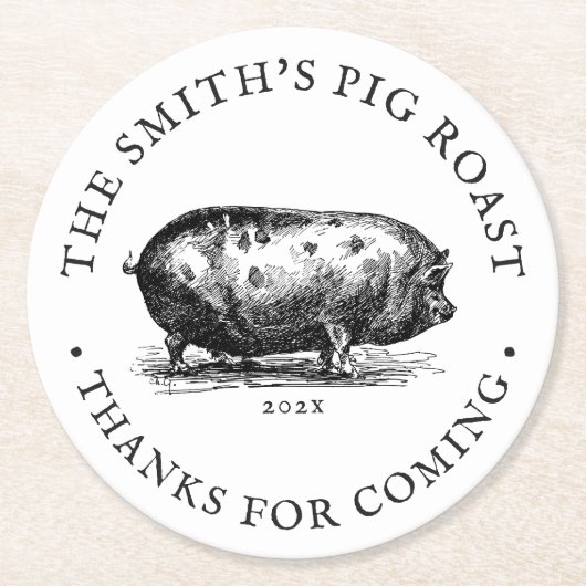 ヴィンテージスタイル|豚ローストパーティー ラウンドペーパーコースター (正面)