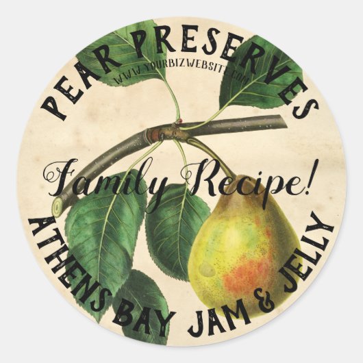 ヴィンテージスタイルPear Preserve Product Business Label ラウンドシール (正面)