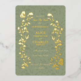 ヴィンテージスタイルSage Ggreen日付の保存 箔招待状