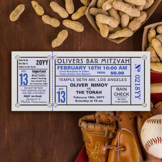 ヴィンテージスタジアムチケット野球バー(ユダヤ教の)バル・ミツバーブルー 招待状