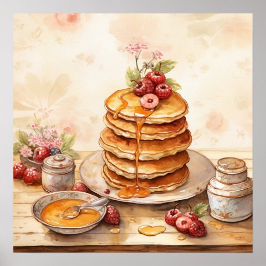 ヴィンテージスタックのパンケーキレトロキッチンウォールアート ポスター (正面)