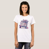 ヴィンテージスタックの書籍とバラ Tシャツ (正面フル)