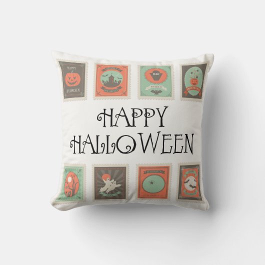 ヴィンテージスタンプおもしろいかわいいハッピーハローウィン クッション (正面)