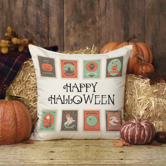 ヴィンテージスタンプおもしろいかわいいハッピーハローウィン クッション