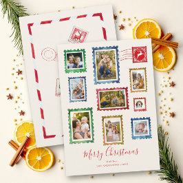 ヴィンテージスタンプのウィムシカルクリスマスフォトコラージュ シーズンカード