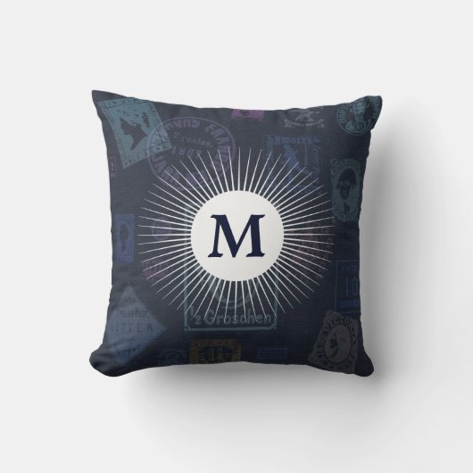 ヴィンテージスタンプイニシャル枕 クッション (正面)