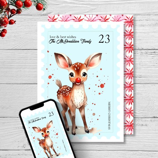 ヴィンテージスタンプキッチストナディアレトロブルークリスマス シーズンカード