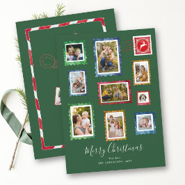 ヴィンテージスタンプグリーンファミリークリスマスコラージュ写真 シーズンカード