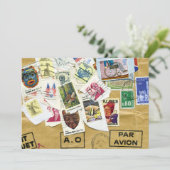 ヴィンテージスタンプコラージュ送別パーティの招待状 招待状 (スタンド正面)